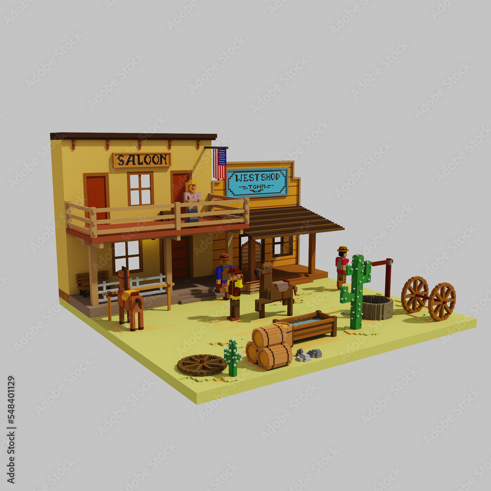 3D cowboy town illustration