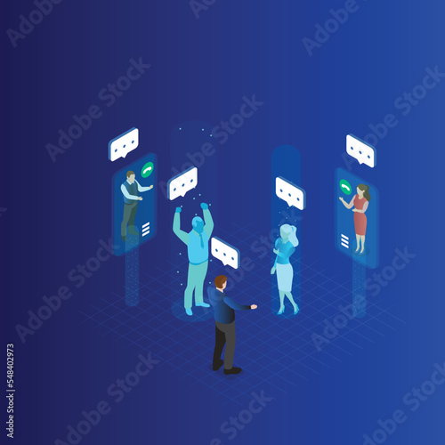 Metaverse Virtual meeting business people 3d isometric vector illustration concept