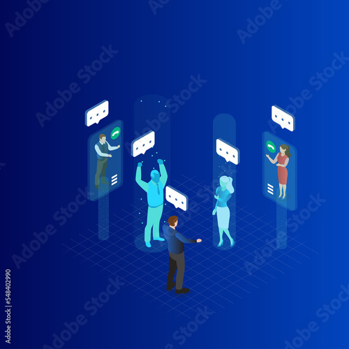 Metaverse Virtual meeting business people 3d isometric