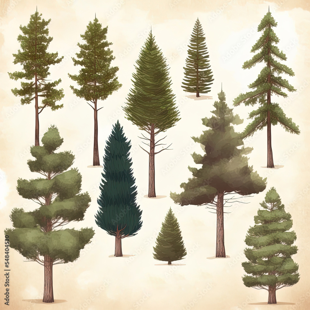 Illustration Of Pine Trees Collection