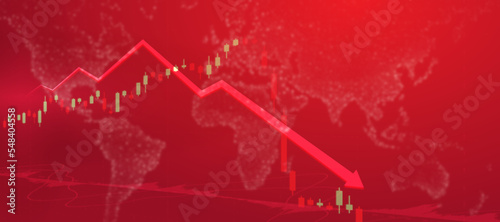 Finance economic stock market down. Global Stock market chart panic sell concept. Extreme bearish stage. Usable for background, banner, cover, and header. photo