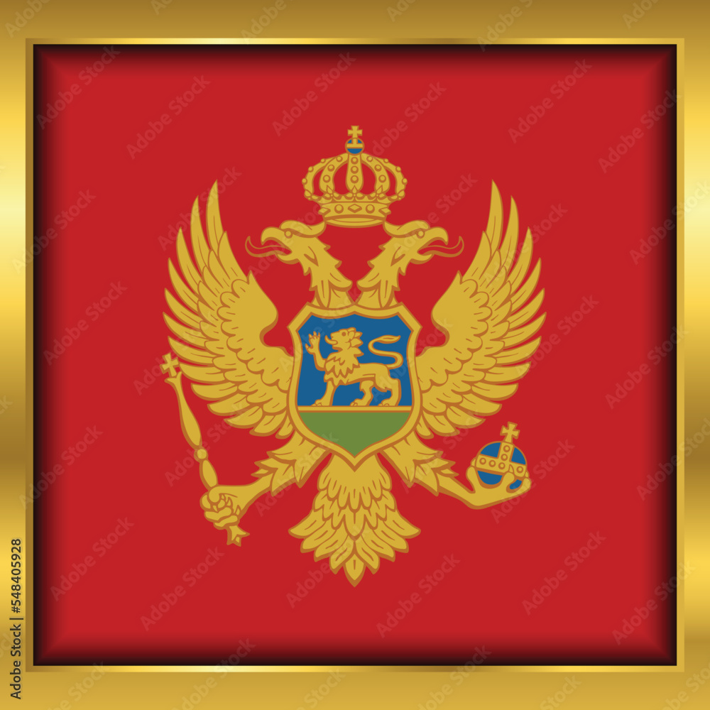 Montenegro Flag,Montenegro flag golden square button,Vector illustration eps10. Montenegro Flag,Montenegro flag golden square button,Vector illustration eps10.