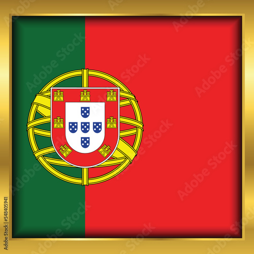 Portuguese Flag,Portuguese flag golden square button,Vector illustration eps10.