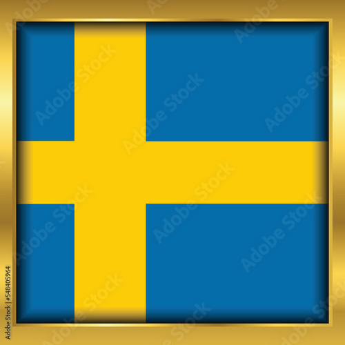 Sweden Flag, Sweden flag golden square button,Vector illustration eps10.