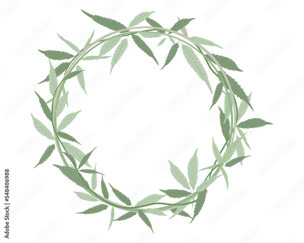Cannabis herb floral circle frame ornament