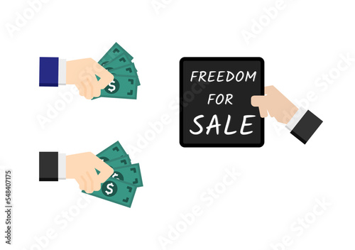 money power to buy freedom things isolated on white background