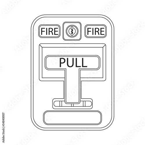 Outline Red fire alarm box for warning and security system. Pull danger fire safety box. Fire Equipment on white background and long shadow. vector, illustrator