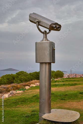 Close-up of a spyglass on the observation deck.