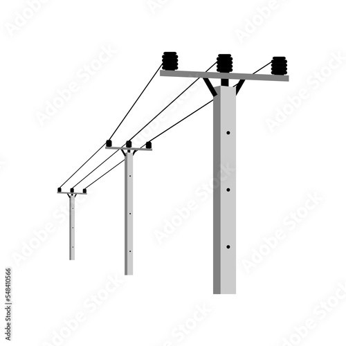 Cemant high voltage power electric pole transmit electricity on white background icon flat vector design.