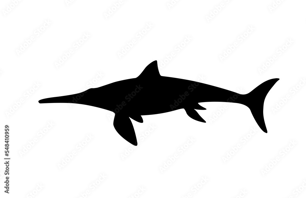silhouette of an ichthyosaur on a white background