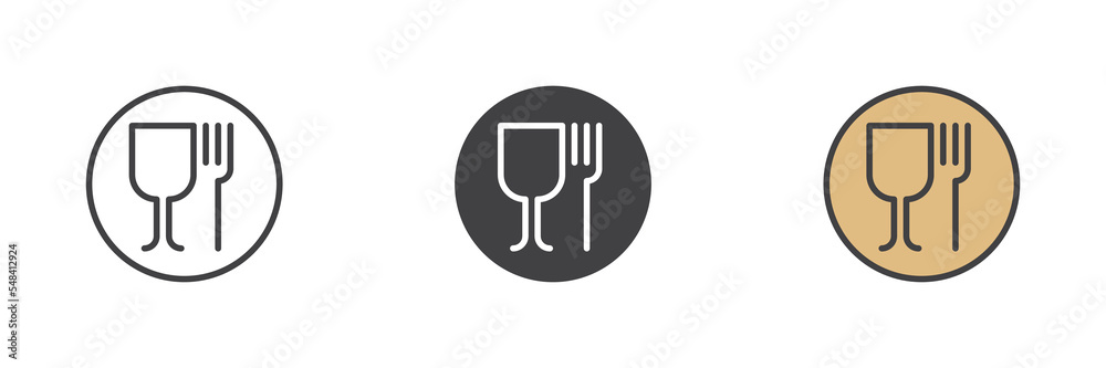 Wine glass and fork different style icon set Wine glass and fork different style icon set