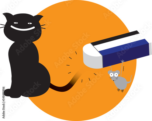 Mouse erases cat tail with eraser