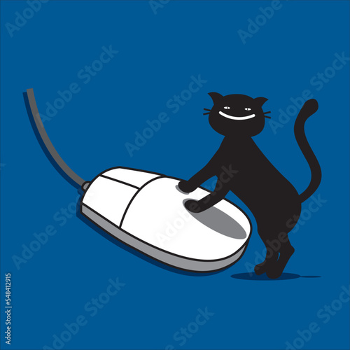 black cat catches the mouse
