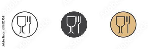 Wine glass and fork different style icon set