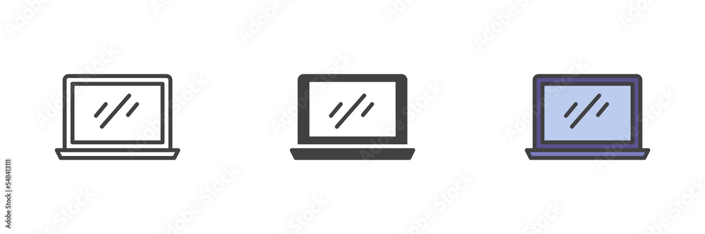 Laptop computer different style icon set Laptop computer different style icon set