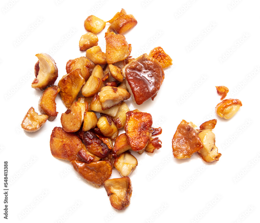 Fried mushrooms isolated on white background. Fried mushrooms isolated on white background.