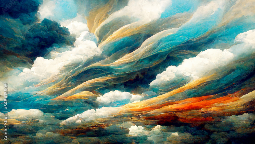 Abstract art, landscape, sky, clouds, background, digital illustration