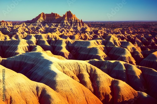 Rocky mountainous deserts. Badlands with geological formations. 