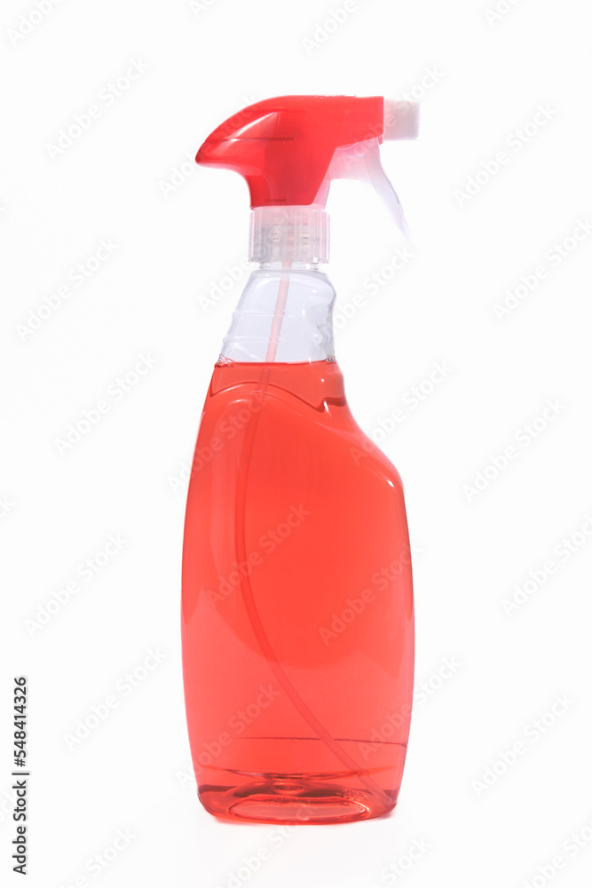 container with red detergent or cleaning agent. on a white background. isolated container with red detergent or cleaning agent. on a white background. isolated