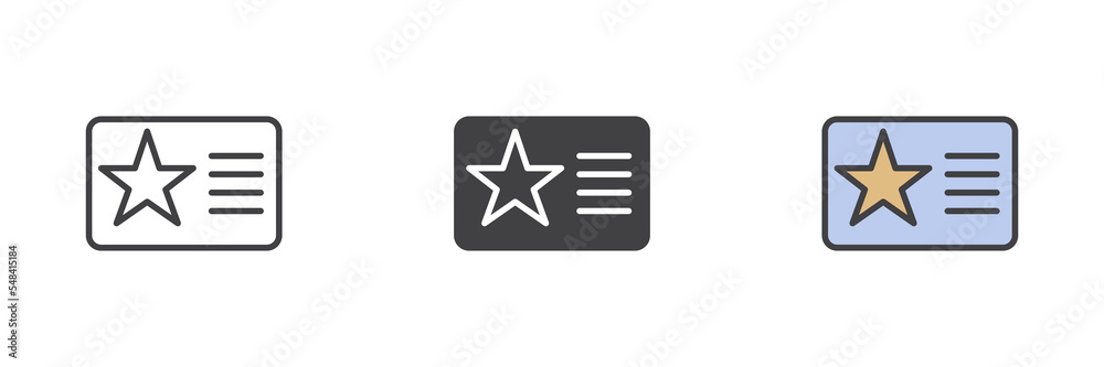 Membership card with star different style icon set Membership card with star different style icon set