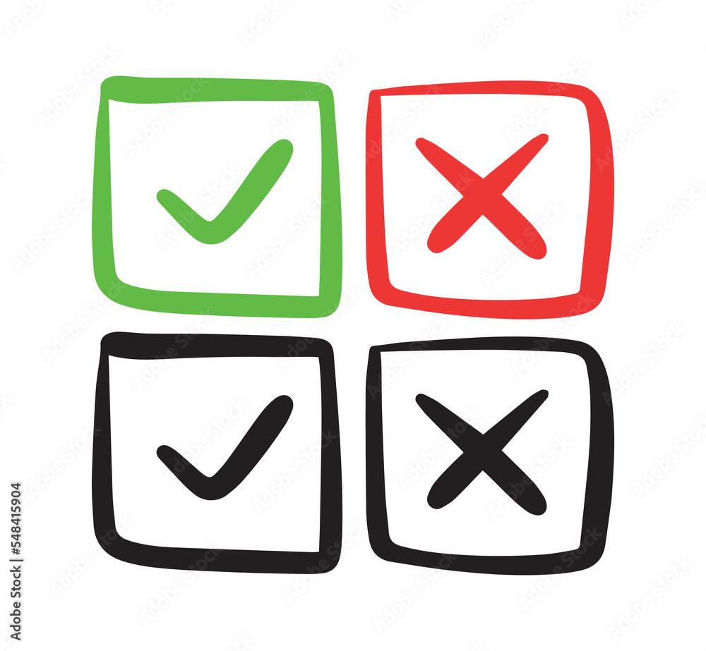 Check and cross mark hand drawn icon design vector. Check and cross mark hand drawn icon design vector.