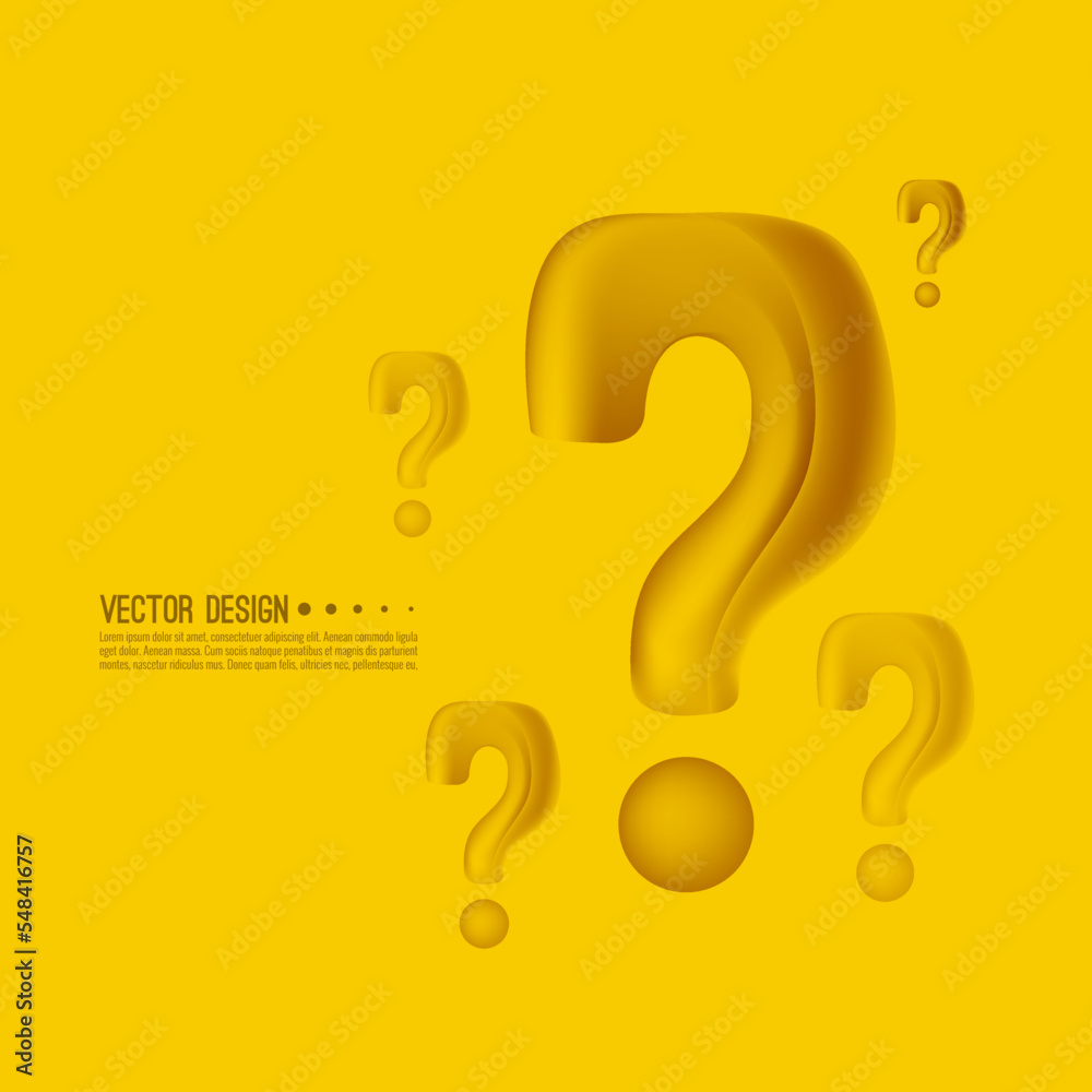 3d question mark icon. Help symbol. FAQ sign on yellow background. vector. Quiz symbol. 3d question mark icon. Help symbol. FAQ sign on yellow background. vector. Quiz symbol.