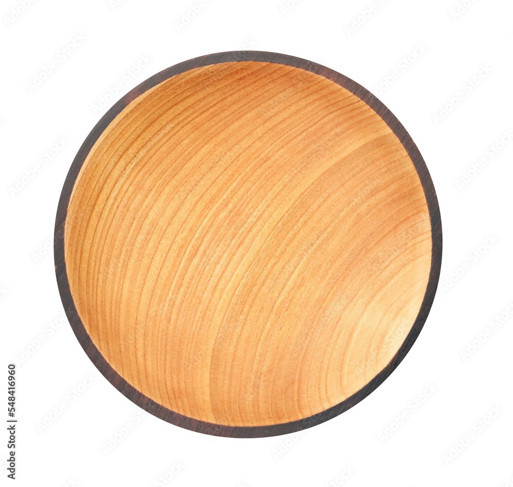 Wooden bowl isolated on white, top view Wooden bowl isolated on white, top view