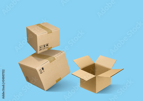 Cardboard parcel boxes on a blue background