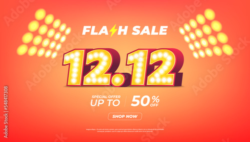 12.12 Shopping day Poster or banner. 12.12 Flash sale banner template design for social media and website.
