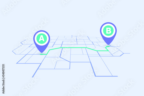 GPS navigator pin checking point A to point B. vector photo