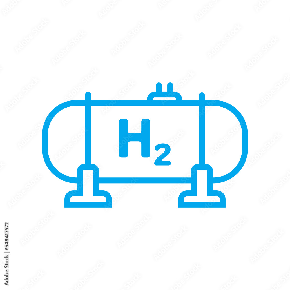 Blue hydrogen tank line icon. Hydrogen fuel storage. Industrial cylinder gas tank. Liquid or gas hydrogen. High pressure tank. Sustainable energy concept. vector Blue hydrogen tank line icon. Hydrogen fuel storage. Industrial cylinder gas tank. Liquid or gas hydrogen. High pressure tank. Sustainable energy concept. vector