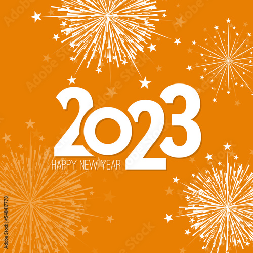 Creative happy new year 2023 with bursts of white fireworks. Vector illustration.