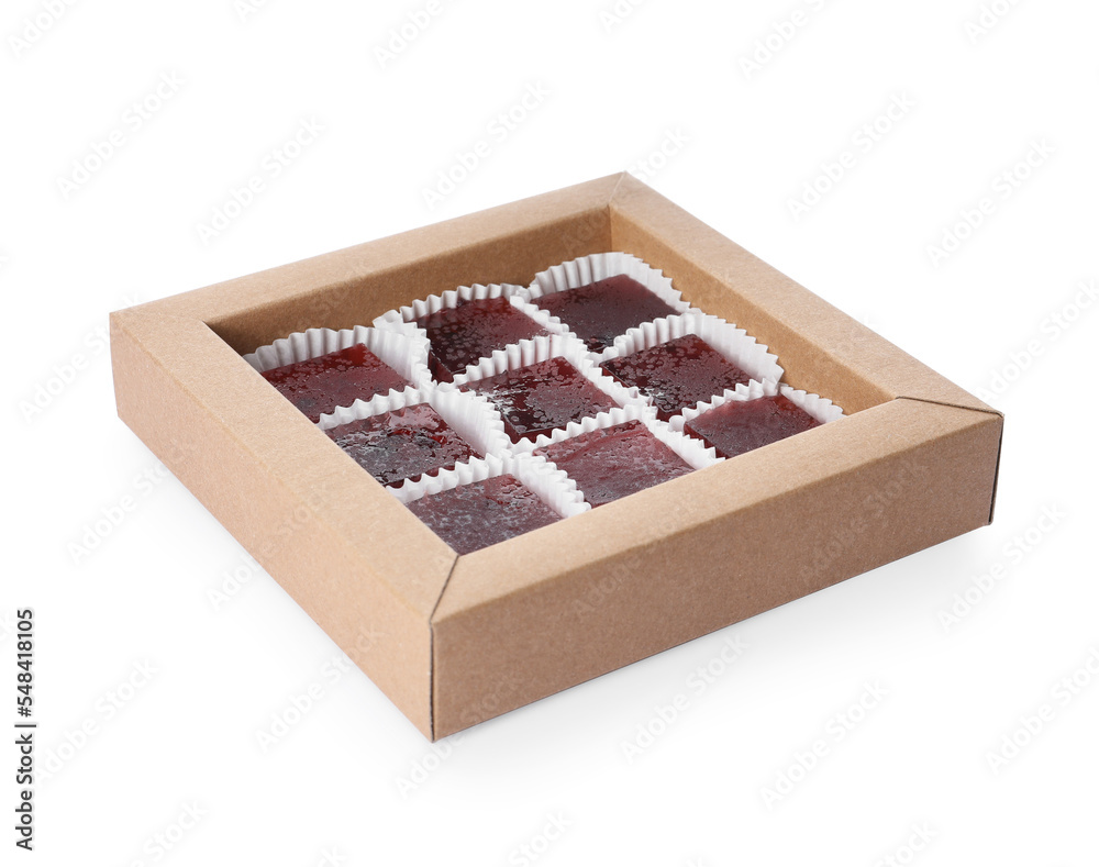 Box of delicious sweets isolated on white Box of delicious sweets isolated on white