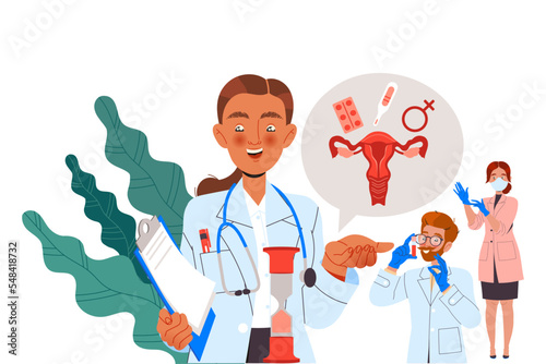 Medical Examination with Man and Woman Practitioner Examining Patient Vector Illustration