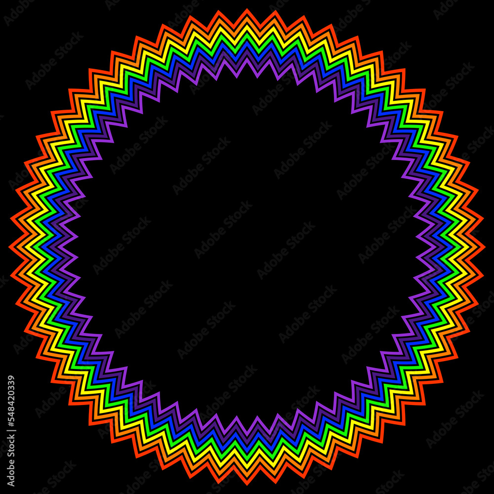 Wavy line rainbow colors frame. Circle frames with colorful zig zag ...
