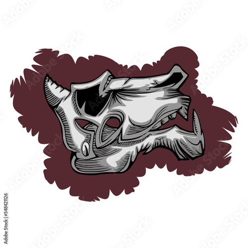 Tela carnivore skull hand draw illustration in grunge back ground