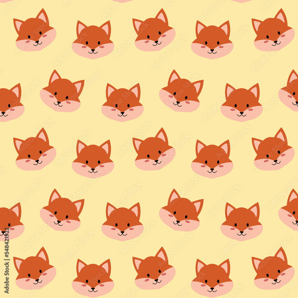 Cute cartoon fox. Seamless pattern. Vector illustration