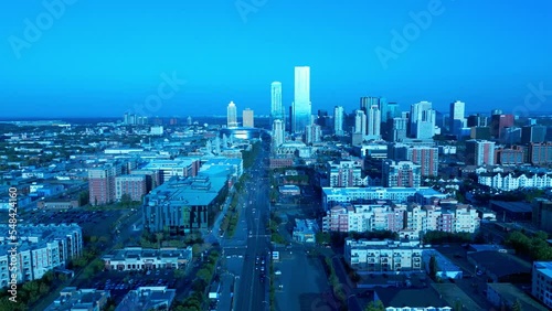 Edmonton downtown city campus residence Aerial flyover summer sunny reflective building sunset twilight 4k 1-3 photo