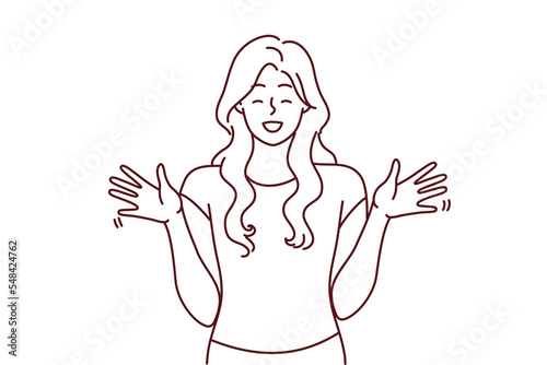 Excited young redhead woman feeling euphoric and overjoyed. Smiling female feel joyful and positive show emotions. Vector illustration. 