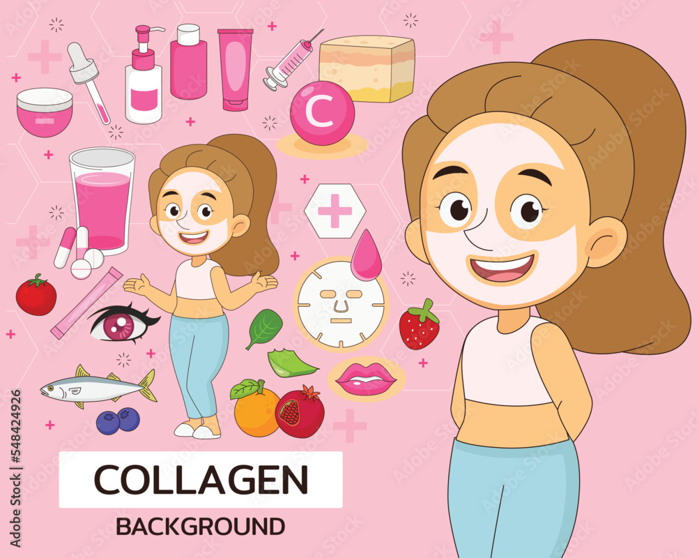 Collagen solution concept background. Flat icons. Collagen solution concept background. Flat icons.