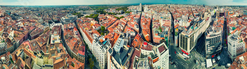 Madrid, Spain - November 2022: Amazing panoramic aerial view of city center and landmarks