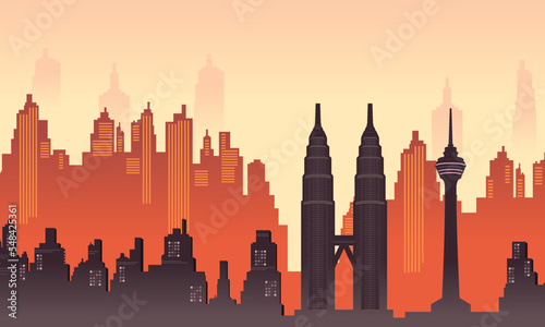 City panorama of high rise buildings petronas tower and twin tower malaysia