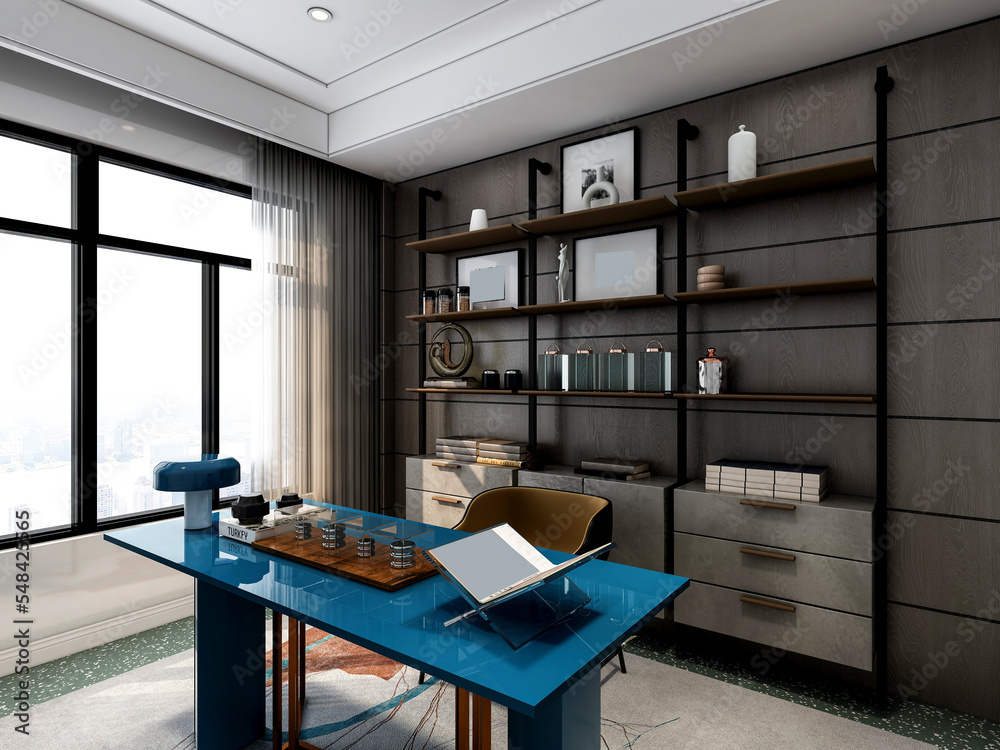 Obraz premium 3D rendering, Nordic wooden table design