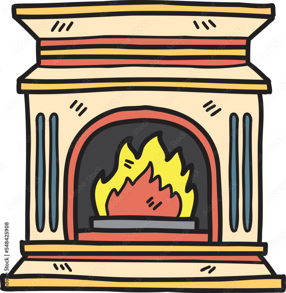 Fototapeta premium Hand Drawn vintage style fireplace illustration