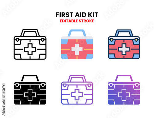 First Aid Kit icon set vector line, outline, glyph, filled line, flat color, line and flat gradient. Editable stroke and pixel perfect. Can used for digital product, presentation, UI and many more.