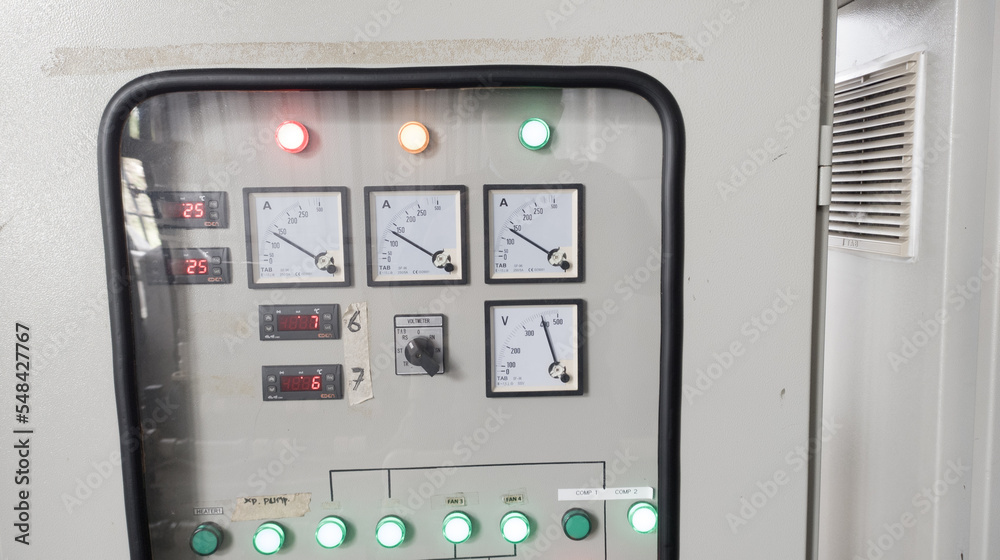 Industrial Chiller Panel control electric with temperature control display and monitoring Voltage Current.Chiller panel control display.