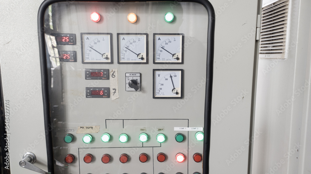 Industrial Chiller Panel control electric with temperature control display and monitoring Voltage Current.Chiller panel control display.