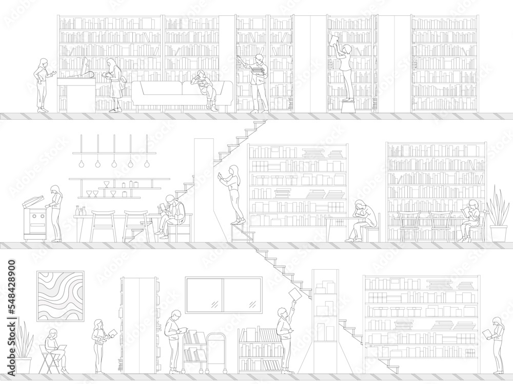 Architectural illustration of a library