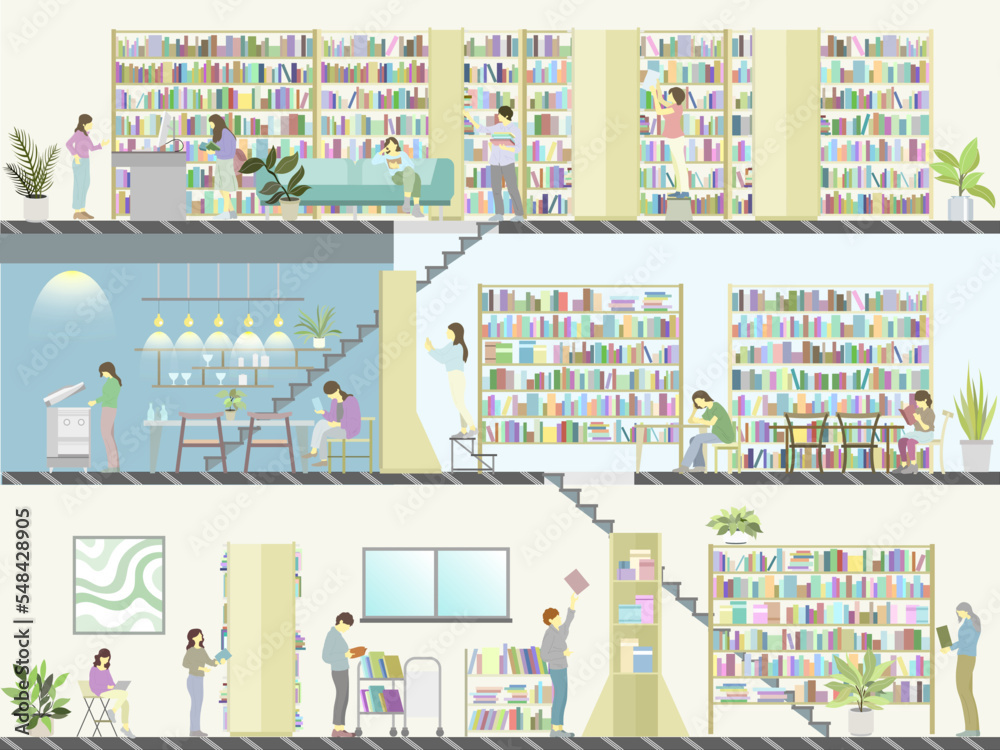 Architectural illustration of a library