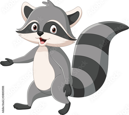 Cute raccoon cartoon on white background